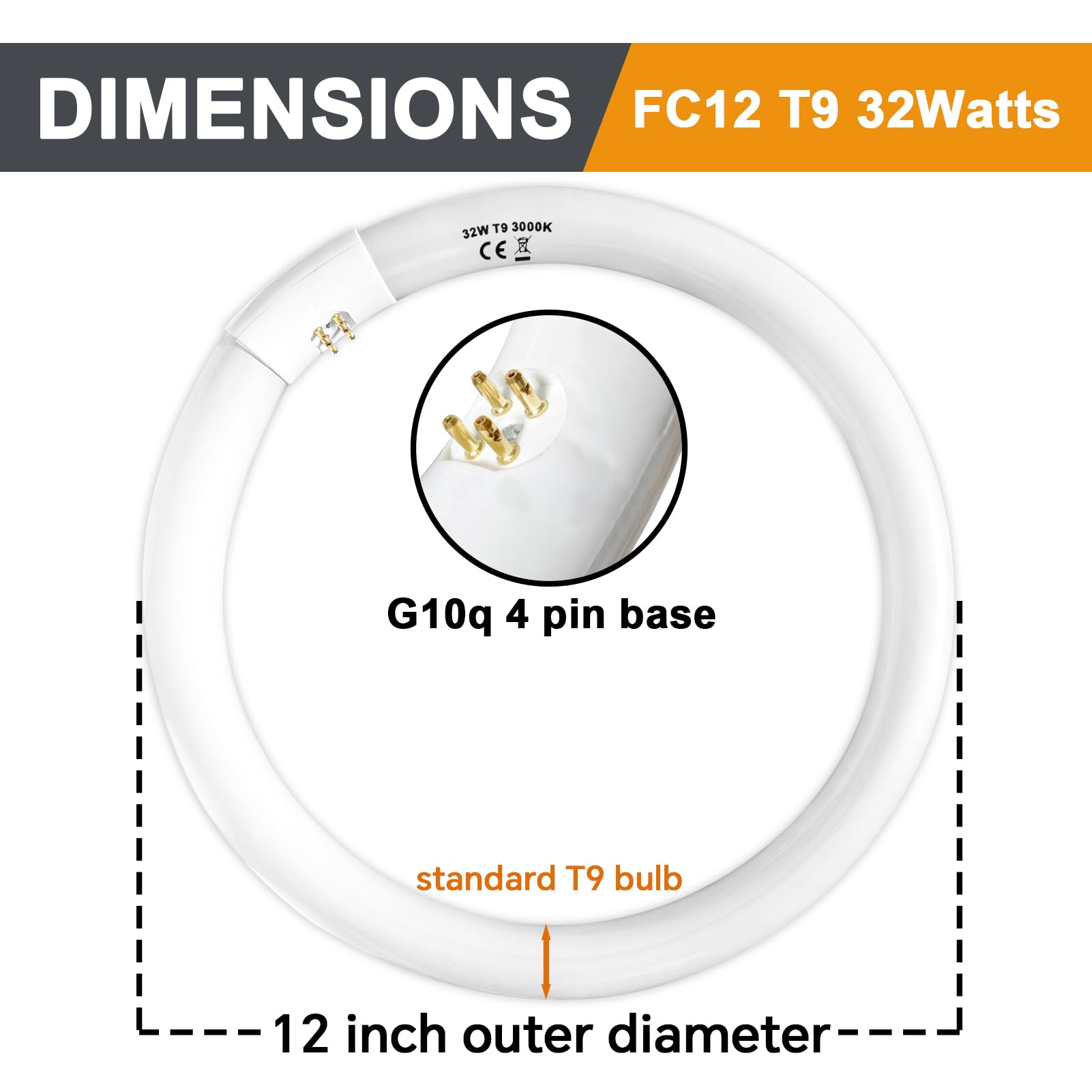 Celiwace FC8T9/WW 22 Watt and FC12T9/WW 32 Watt Set, 8 inch T9 22W Circular Light Bulbs Warm White, 12'' 32W Circline Fluorescent Bulb CRI 80, Soft White 3000K G10q