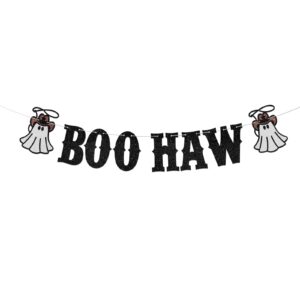 boo haw banner for halloween party decorations | glittery cowboy ghost hanging decor | western theme halloween birthday baby shower party decoration supplies