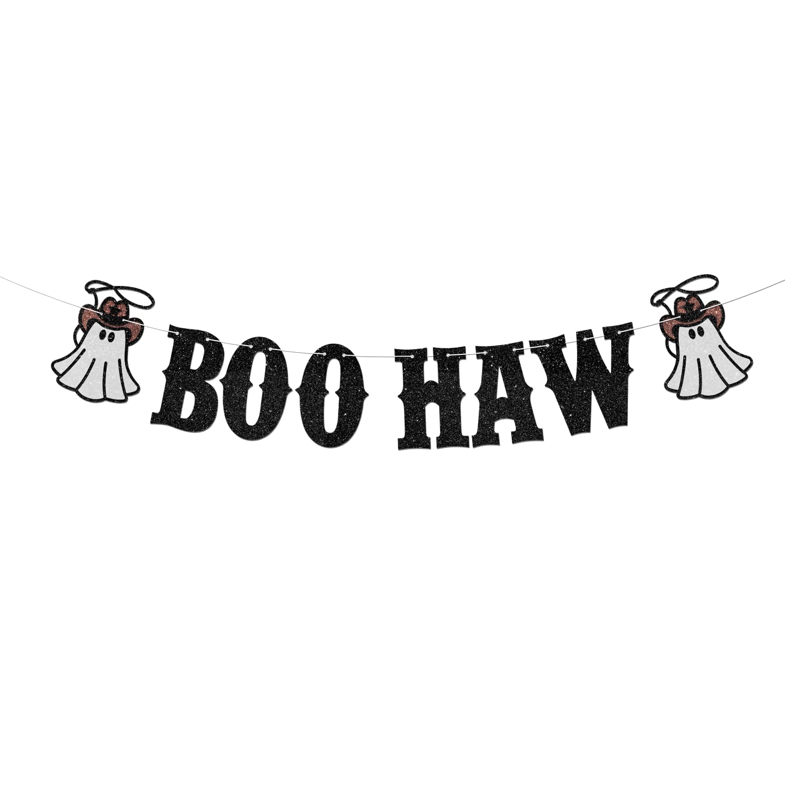 Boo Haw Banner for Halloween Party Decorations | Glittery Cowboy Ghost Hanging Decor | Western Theme Halloween Birthday Baby Shower Party Decoration Supplies