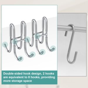 PEUTIER 2pcs Shower Glass Door Hooks, 304 Stainless Steel Over Shower Door Hooks Double Sided Usable Shower Towel Hooks Drilling-Free Towels Hanger for Bathroom (Silver)