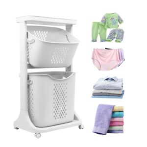 baokaler rolling laundry hampers 2 tier laundry baskets dirty clothes hamper with wheels white portable rolling laundry baskets with 2 removable baskets