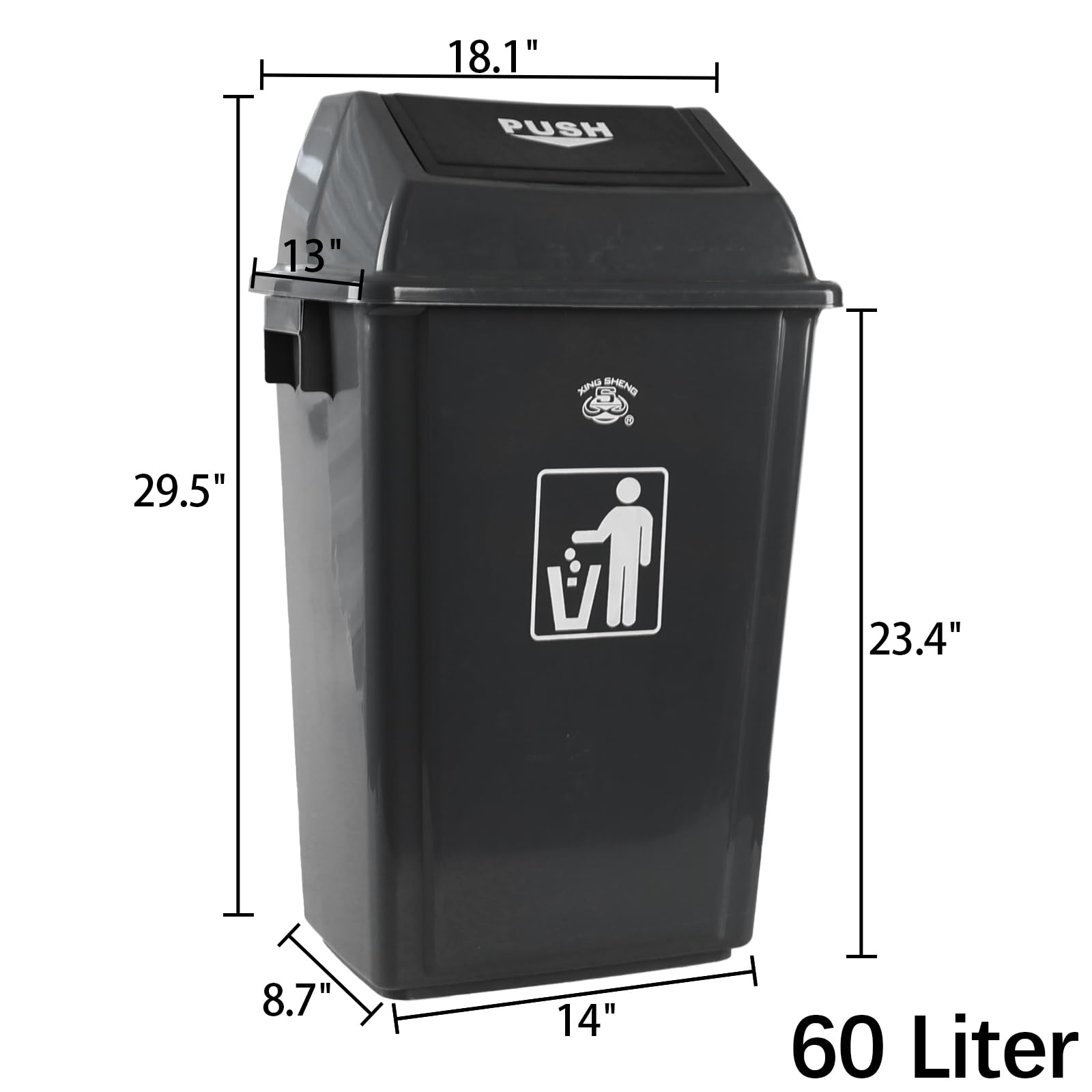 Obstnny 4 Packs Large Plastic Garbage Can, 60 L Swing Top Lid Trash Bin, Gray