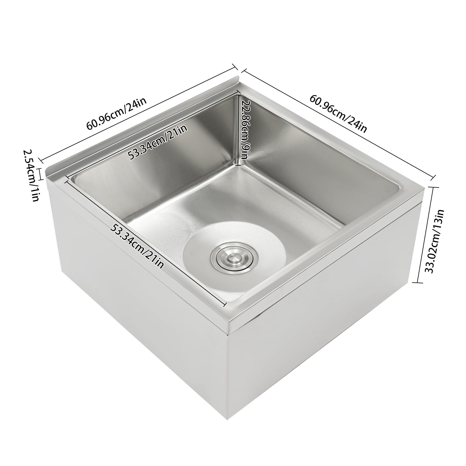 Commercial Mop Sink Floor Basin 24x24x13" 304 Stainless Steel Mop Service Basin with Quick Draining Filter Basket Household Mop Bucket Single Bowl Kitchen Sink Prep&Utility Sink