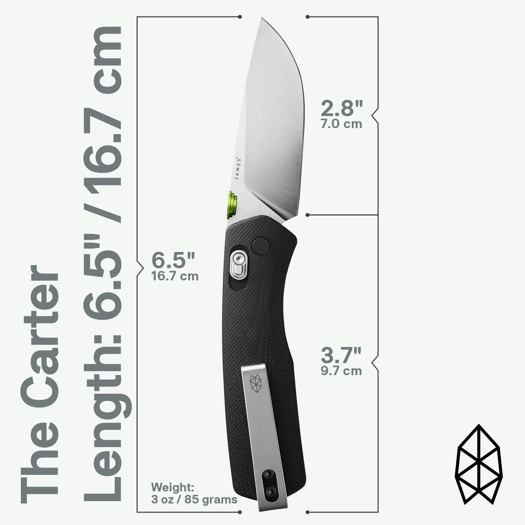 JAMES° The Carter Folding Pocket Knife Built for EDC Featuring a Slide Lock, 2.8" Corrosion-Resistant Stainless Steel Blade, Black Grip