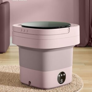 Portable Washing Machine, Mini Washer 9L High Capacity with 3 Modes Deep Cleaning for Underwear, Baby Clothes, or Small Items, Foldable Washing Machine for Apartments, Camping, Travel (Pink)