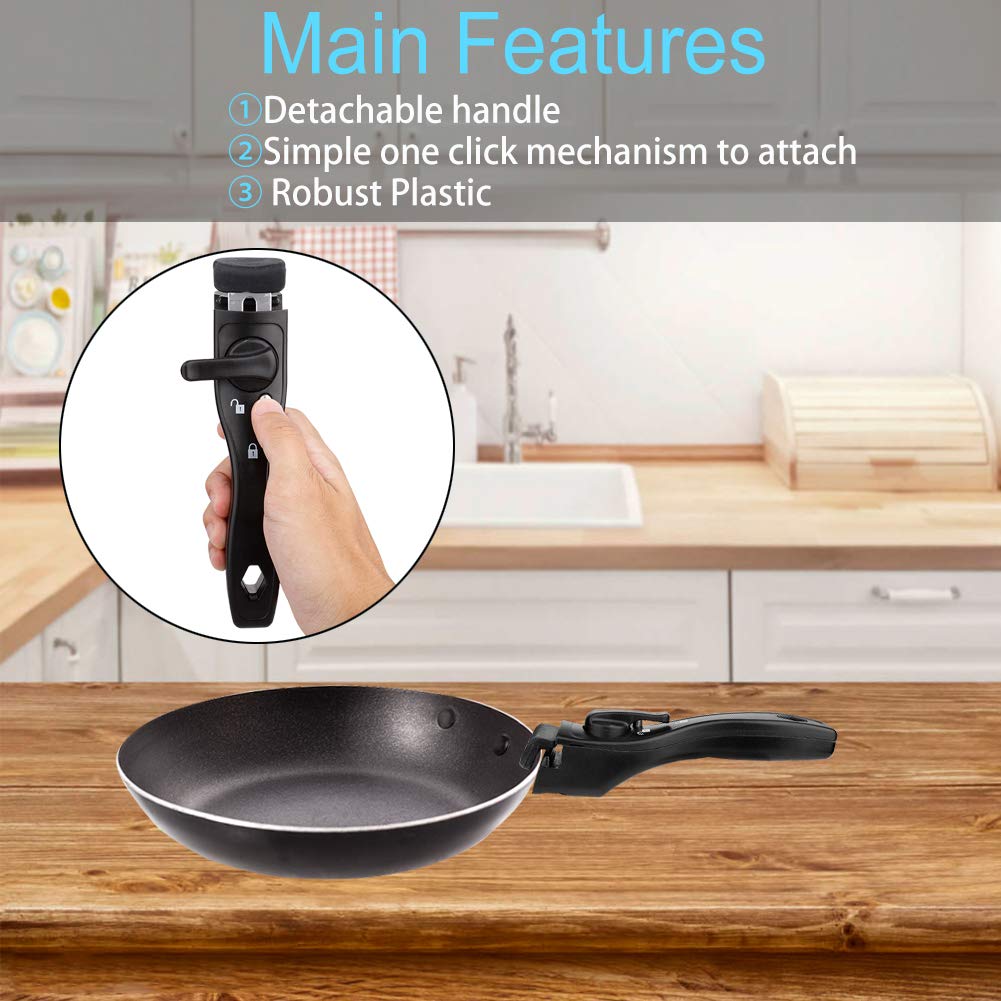 HAOHIZE Removable Handle Black, Detachable Removable Pan Handle,Universal Pot Handle Replacement,Frying Pan Universal Removable Handle Pan Bing Suitable for All Cookware Black