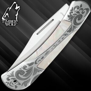 Timber Wolf Gentleman’s Genuine Pearl Pocket Knife | 3 1/4” Stainless Steel Clip Point Blade | Genuine Pearl Inlays | Nickel Silver Bolsters | Lockback Mechanism | 7 1/2" Overall Length