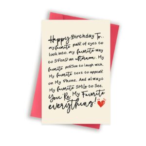 glightg romantic birthday card for husband boyfriend, funny birthday cards gifts for wife girlfriend, sweet love card for women men, you're my favorite everything!