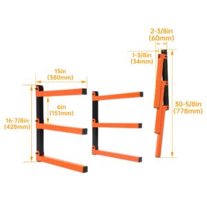 KUAFU 3-Level Indoor & Outdoor Lumber Rack Wood Storage Racks Wood Rack Organizer Use Black+Orange Steel Powder Coated (2Pcs)