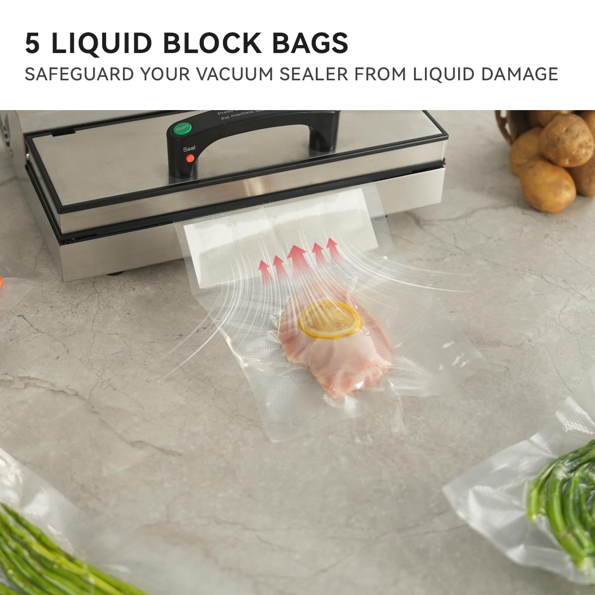 8" x 12" Vacuum Sealer Bags, 200 Pack with 5 Liquid Block Bags, Perfect for Food Storage, Sous Vide, and Meal Preparation, Lock Fresh and Nutrients