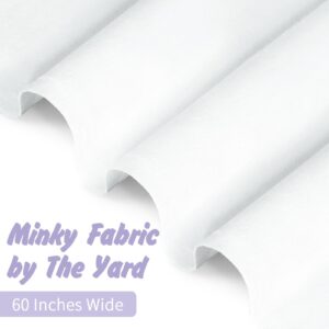 Entisn Minky Fabric by The Yard, 1 Yard x 60 Inch Wide Pre-Cut Minky Fleece Fabric White Cuddle Minky Fabric, Soft Plush Fabric Solid Minky for Blanket, Pillow Cover, Scarf, Sewing