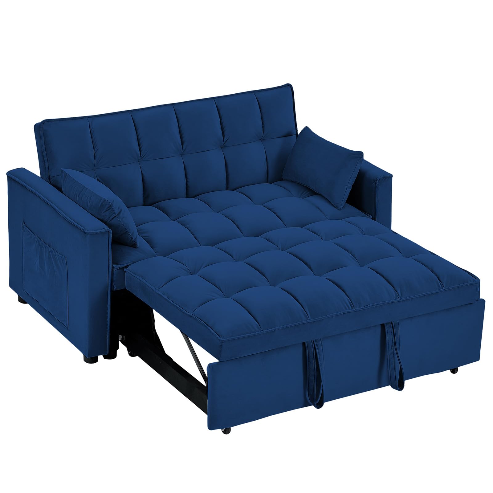 OUMAX Sleeper Sofa Bed,3 in 1 Convertible Futon Sofa Couch Pull Out Bed,Love Seat Lounge Sofa with RecliningBackrest,Furniture Sleeper Chair for Living Room (Blue)