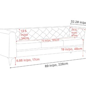 Valencia Avery Leather Couch 89" | Top Grain Nappa 11000 Leather 3 Seater with Tufted Back, Solid Wood Frame, Plush Cushioning, Saddle Tan