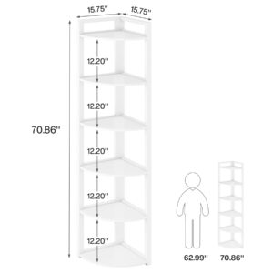 TRIBESIGNS WAY TO ORIGIN Corner Shelf, 70.9 Inch Tall Corner Bookshelf, 6 Tier Ladder Shelf with Metal Frames Multifunctional Modern Bookcase for Living Room, Home Office, Kitchen, Small Space (White)