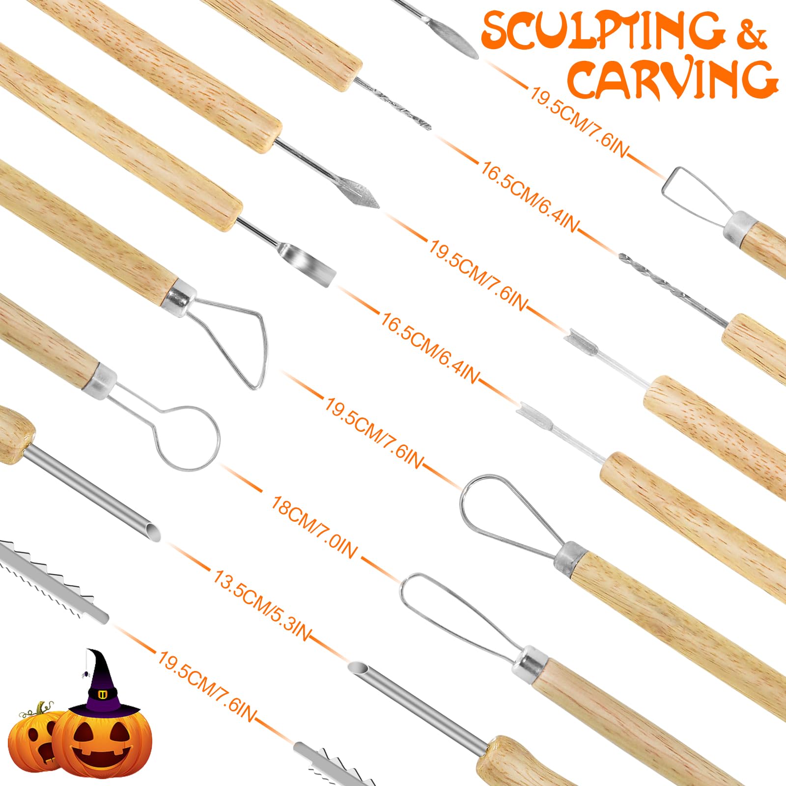 Vbeca Pumpkin Carving Kit Halloween Tools, 13PCS Professional Heavy duty Carving Set, Stainless Steel Double sided Carving Kit, Halloween Decorative Pumpkin Lanterns, Halloween Gifts