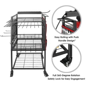 ElecVoztile Power Tool Organizer Cart w/Charging Station, 8 AC Outlets, 8 Drills Holders, 3-Layer Storage Shelves, 4 Wheels w/Brake, More Space for Plier, Screwdriver, Hammer, Wrench, etc (Black)