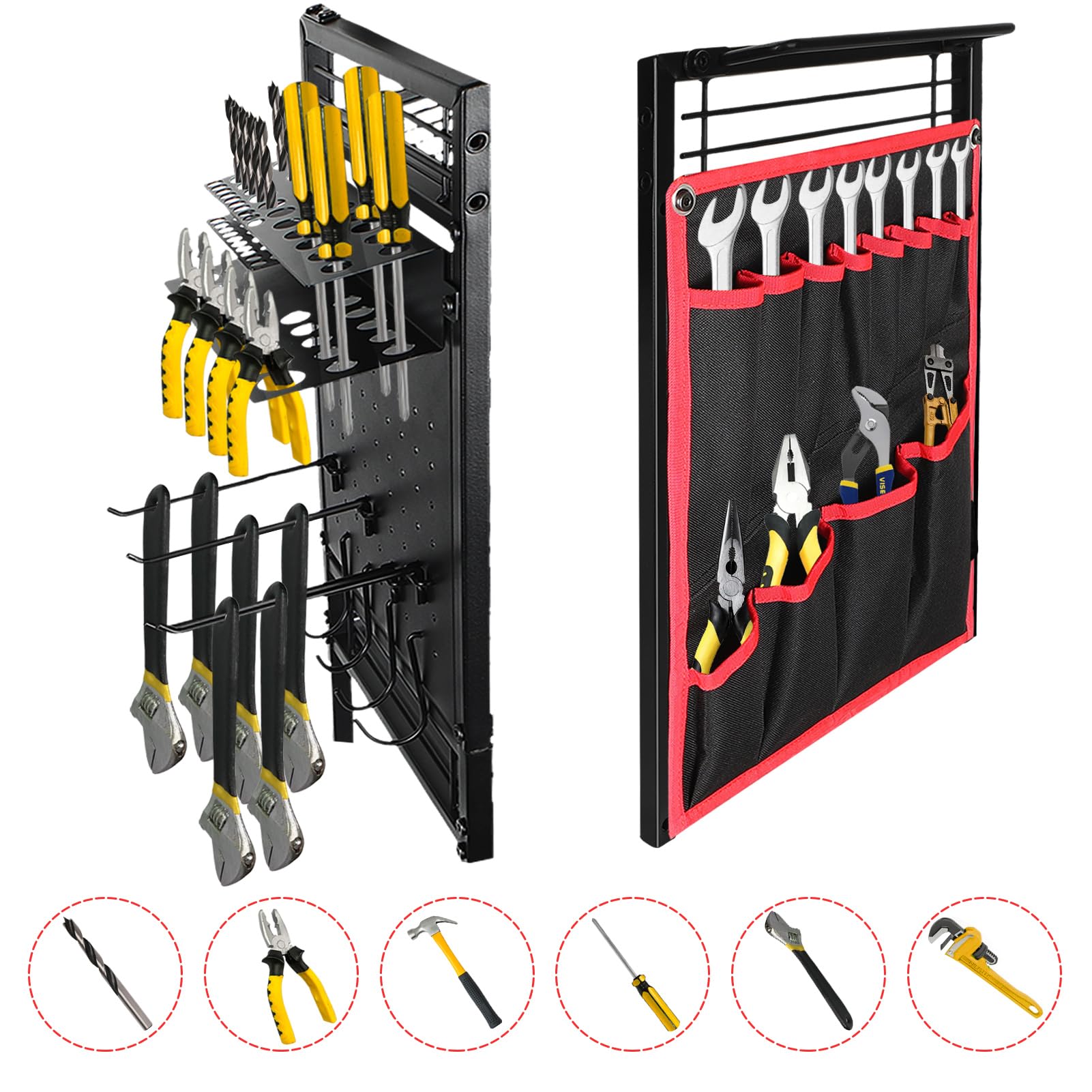 ElecVoztile Power Tool Organizer Cart w/Charging Station, 8 AC Outlets, 8 Drills Holders, 3-Layer Storage Shelves, 4 Wheels w/Brake, More Space for Plier, Screwdriver, Hammer, Wrench, etc (Black)