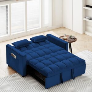 OUMAX Sleeper Sofa Bed,3 in 1 Convertible Futon Sofa Couch Pull Out Bed,Love Seat Lounge Sofa with RecliningBackrest,Furniture Sleeper Chair for Living Room (Blue)