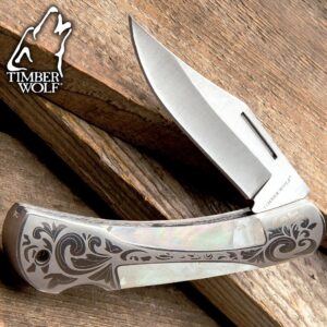 Timber Wolf Gentleman’s Genuine Pearl Pocket Knife | 3 1/4” Stainless Steel Clip Point Blade | Genuine Pearl Inlays | Nickel Silver Bolsters | Lockback Mechanism | 7 1/2" Overall Length