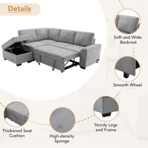 Ball & Cast 85" Sectional Sofa W/Movable Storage Ottoman,Velvet L-Shaped Corner Couch with Hidden Arm Storage & USB Charge,for Living Room,Bedroom,Gray