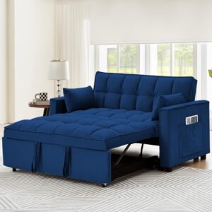 OUMAX Sleeper Sofa Bed,3 in 1 Convertible Futon Sofa Couch Pull Out Bed,Love Seat Lounge Sofa with RecliningBackrest,Furniture Sleeper Chair for Living Room (Blue)