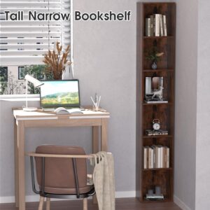 QieerHior Tall Narrow Bookcase 6-Tier Bookshelf Cube Display Shelf Storage Organizer for Small Space for Living Room, Office, Study, Bedroom Brown