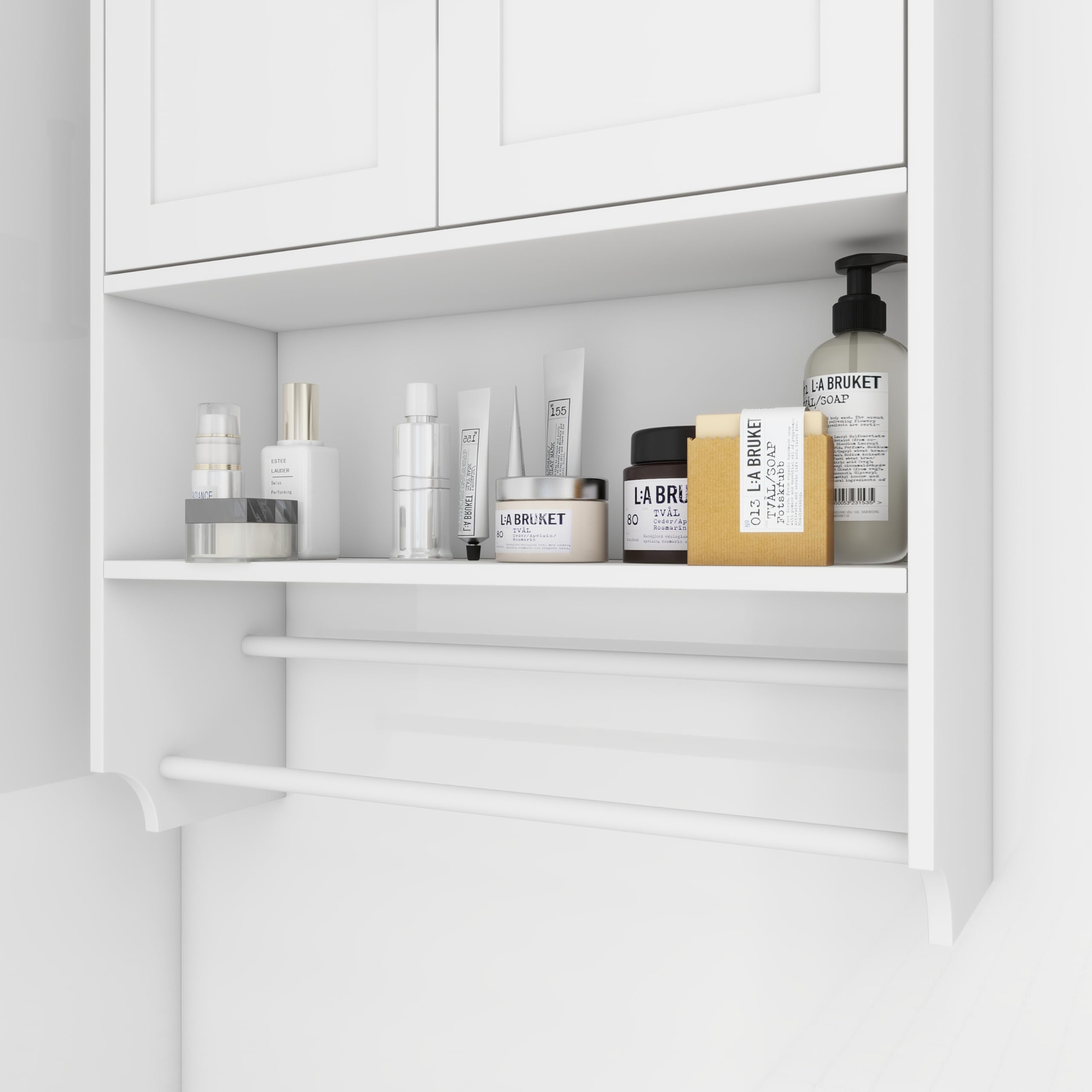 Bathroom Wall Medicine Cabinet over the Toilet Storage Cabinet Wall Mounted with Doors,Adjustable Shelf,Towel Bar and Paper Holder,Medicine Cabinet for Bathroom Modern White Large 22''LX7.5‘’WX32.5‘’