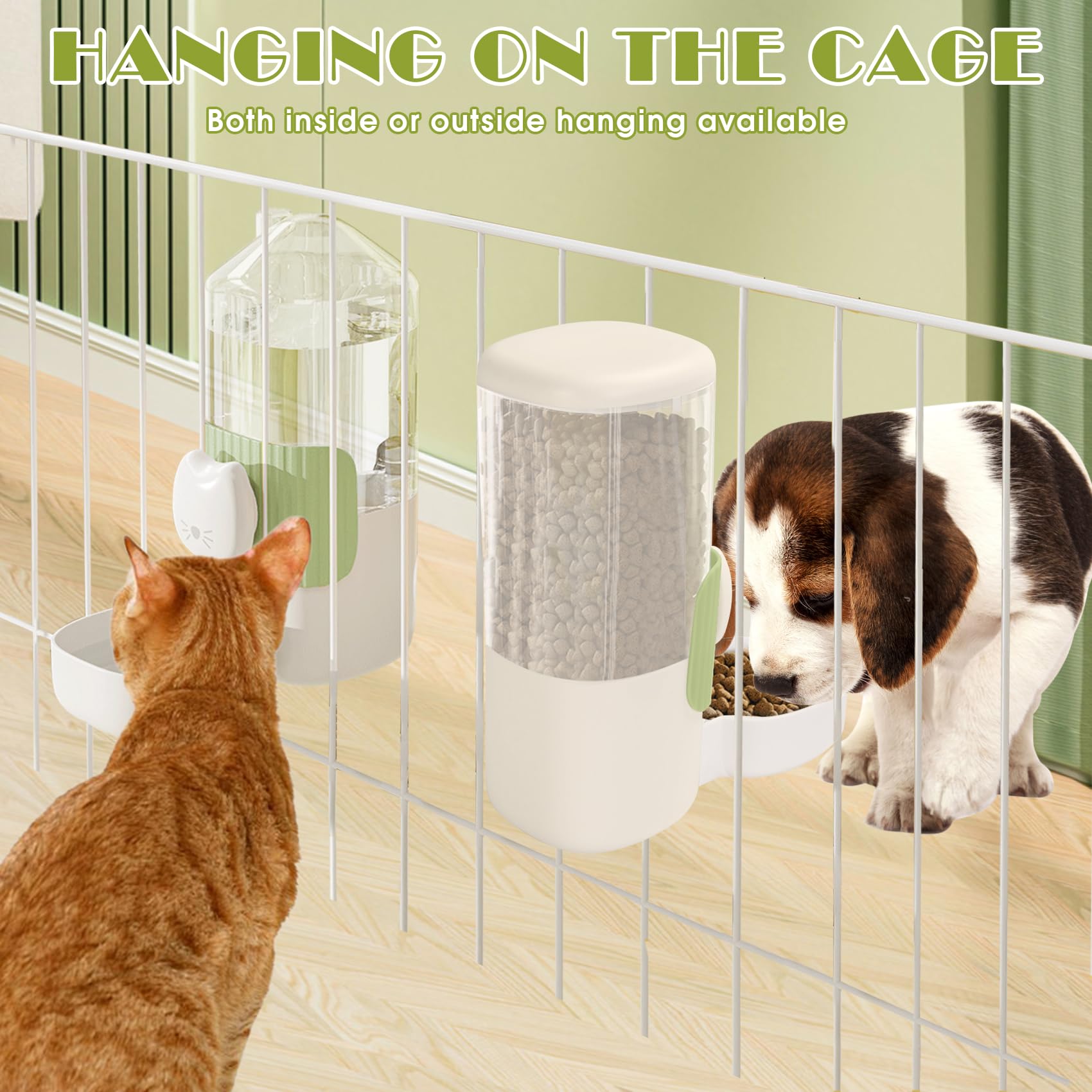 34oz Hanging Automatic Cat Food Water Dispenser, 1L Auto Gravity Pet Feeder and Water Dispenser Set,Cage Cat Dog Food and Water Dispenser for Kitten Puppy Bunny Guinea Pig (Green)