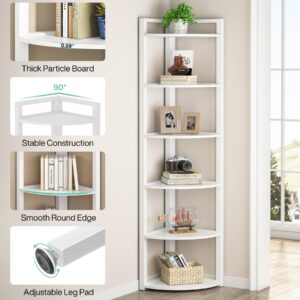 TRIBESIGNS WAY TO ORIGIN Corner Shelf, 70.9 Inch Tall Corner Bookshelf, 6 Tier Ladder Shelf with Metal Frames Multifunctional Modern Bookcase for Living Room, Home Office, Kitchen, Small Space (White)