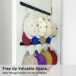 ETOWIFA Adhesive Hat Organizer Rack for Baseball Caps [Up to 24 Caps] Hat Hangers Holder Display for Wall, Over Door Closet, Room/College Dorm Storage - 2 Magic Strips with 8 Removable Hooks