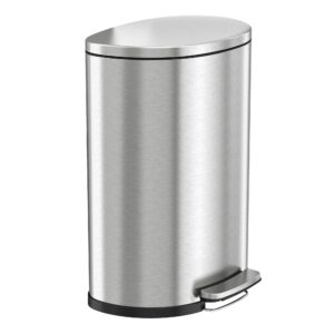 hls commercial 13.2 gallon / 50 liter fire resistant stainless steel semi-round step on pedal trash can with odor filter and removable inner bucket