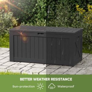 VICTONE 120 Gallon Large Deck Box, Outdoor Lockable Storage Box for Gardening Tools, Waterproof Deck Box for Patio Furniture, Black