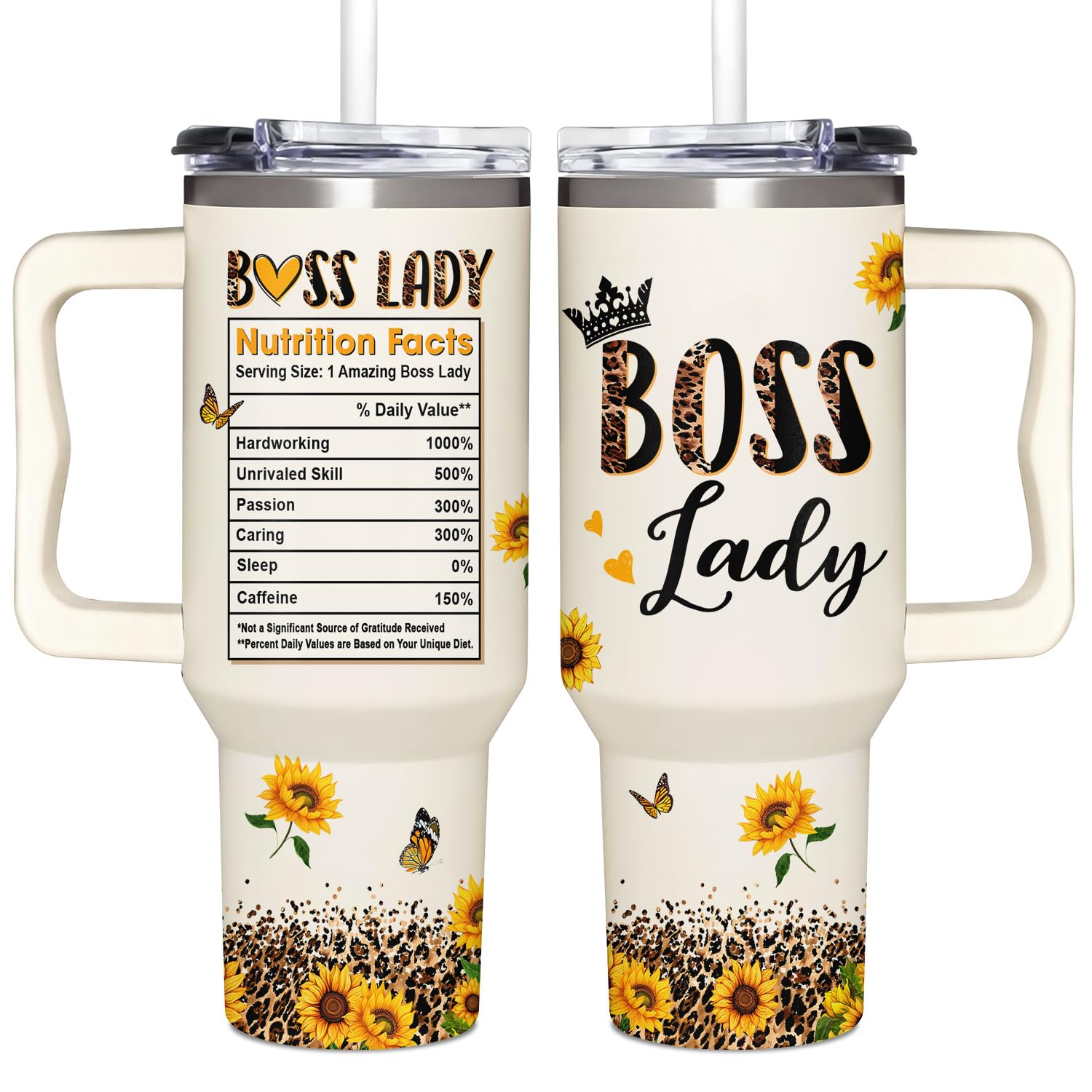 AT2Z GLOBAL Boss Lady Gifts For Women - Sunflower Gifts For Women Boss Day, Administrative Professional Day, Christmas - Thank You Gifts for Boss Lady, Manager - Boss Lady Tumbler 40oz with Handle