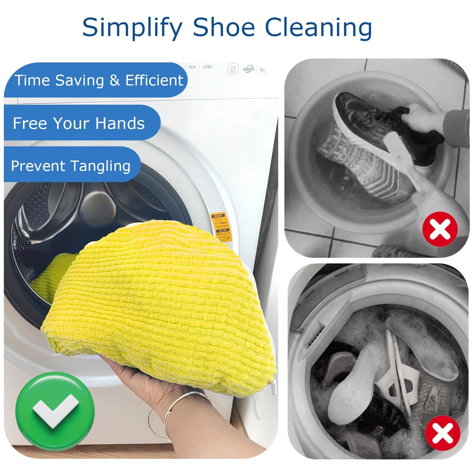 2 Pack Shoe Washing Machine Bag, Shoe Laundry Bag for Washer and Dryer, Shoe Cleaning Bag for Washing Machine, Reusable Sneaker Tennis Shoe Cleaner (Yellow-2pack)