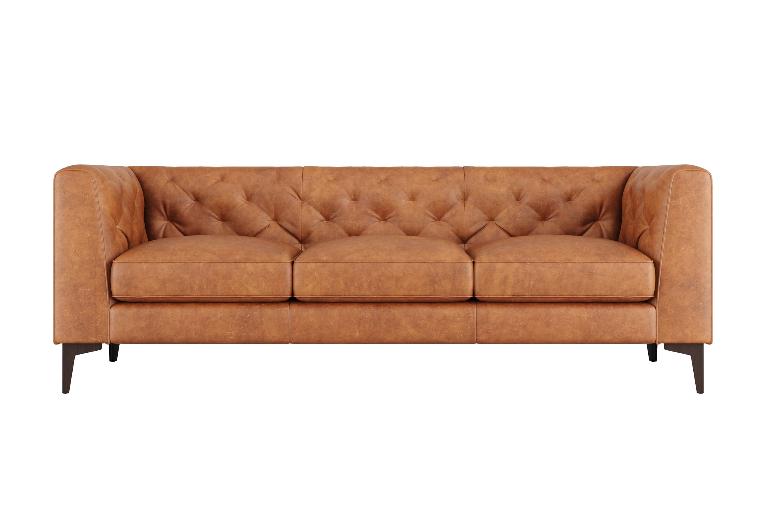 Valencia Avery Leather Couch 89" | Top Grain Nappa 11000 Leather 3 Seater with Tufted Back, Solid Wood Frame, Plush Cushioning, Saddle Tan