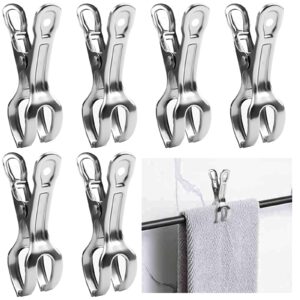 tokusatsu 6-pack kitchen towel clips - stainless steel heavy duty towel clip, ideal for kitchen, oven handle, bathroom towel rack, dishwasher and stove to trevent towels from falling off, silver