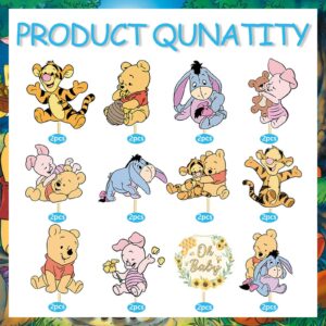 24 PCS Classic The Pooh Centerpieces Winnie Table Toppers On Sticks Cutouts for Winnie Baby Shower decorations Winnie Table Decorations Winnie Birthday Party Supplies