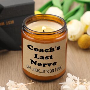 Funny Coach Gifts for Men Women, 7oz Soy Wax Lavender Scented Candle for Coach, Coach Last Nerve Candle Gifts for Baseball, Softball, Basketball, Soccer, Cheer Coach Birthday Christmas Gifts