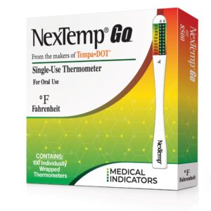 nextemp® go - ready when you are - single-use disposable thermometers - results in seconds, for work, home, & travel, fahrenheit, 100-pack