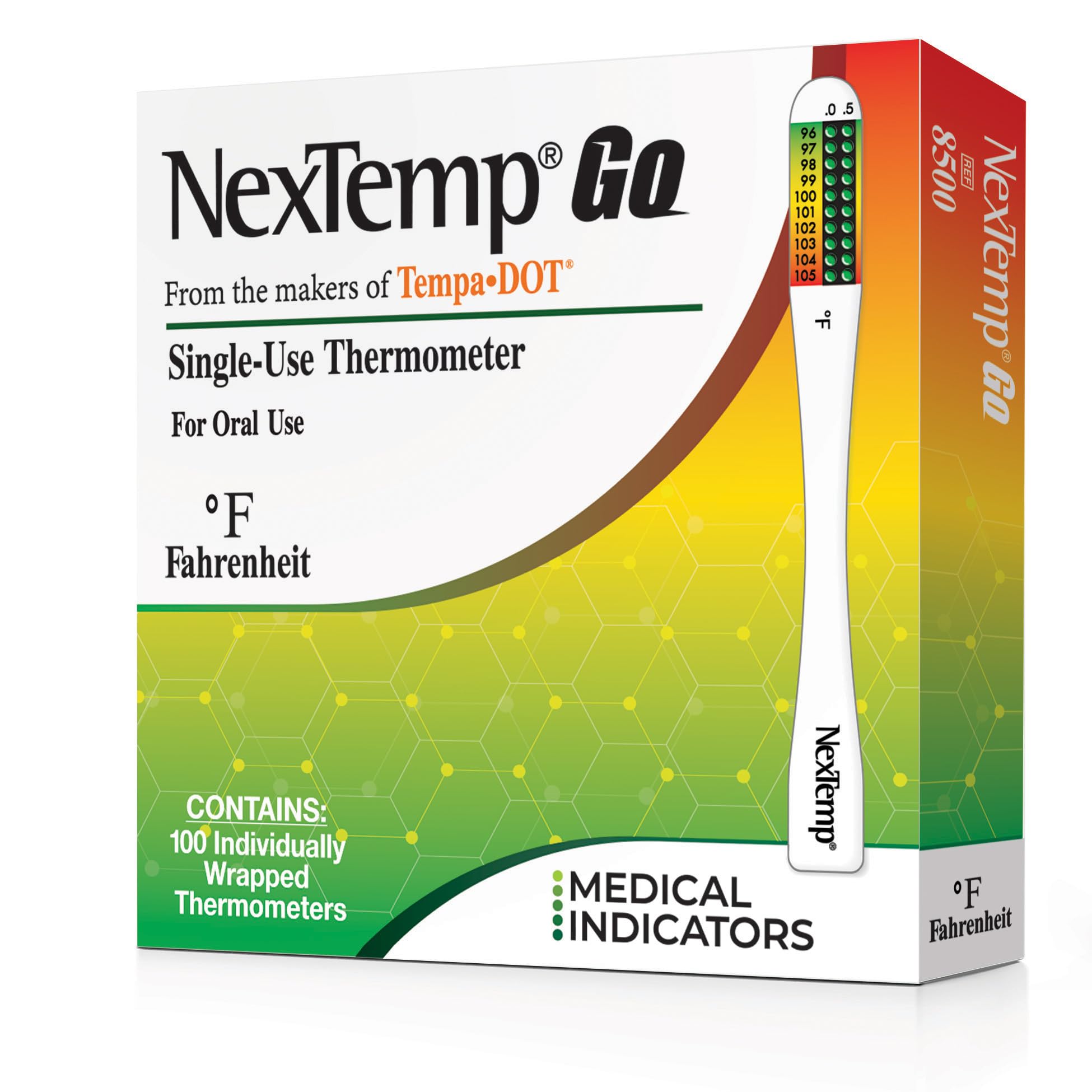 NexTemp® Go - Ready When You are - Single-Use Disposable Thermometers - Results in Seconds, for Work, Home, & Travel, Fahrenheit, 100-Pack