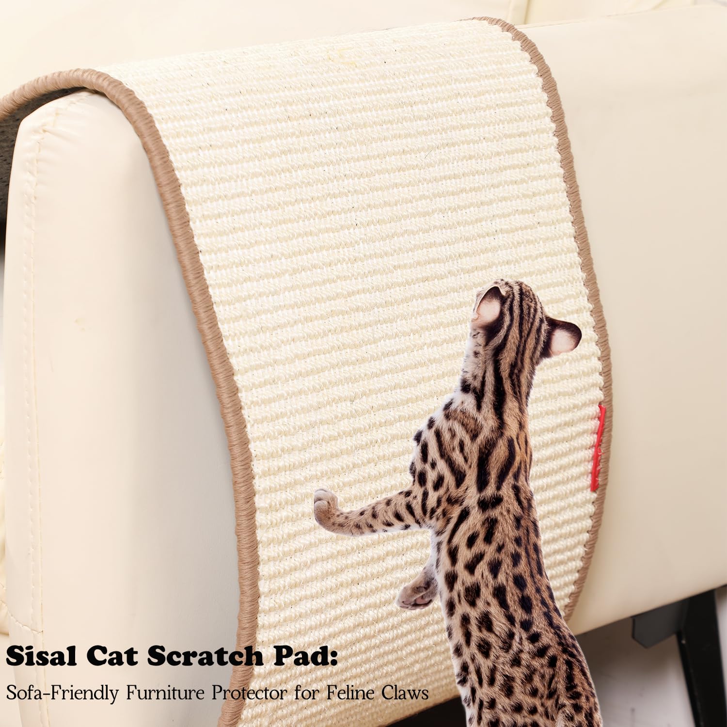 66.93x13.38x0.32 inch Thickened Cat Wall Scratcher Carpet, Cat Climbing Wall, Durable Cat Wall Furniture, Tall Cat Scratching Post, Wall Scratchers for Indoor Cats, Couch Sofa Protector (Beige)