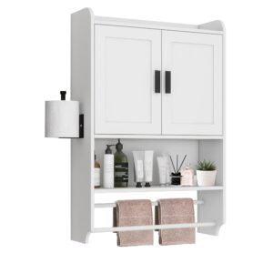 bathroom wall medicine cabinet over the toilet storage cabinet wall mounted with doors,adjustable shelf,towel bar and paper holder,medicine cabinet for bathroom modern white large 22''lx7.5‘’wx32.5‘’