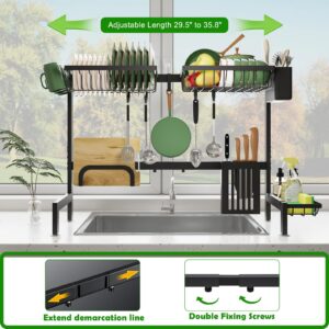 Clothink Over Sink Dish Drainer Drying Rack,Adjustable Dish Drying Rack 29.5" to 35.8" W,Kitchen Sink Drying Rack,Stainless Steel Over The Sink Drying Rack for Kitchen Counter Shelf