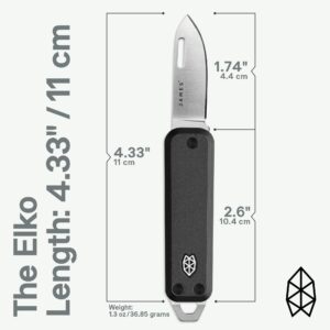 JAMES° The Elko Folding Utility Knife minimal EDC Featuring a Compact 1.7" Black Stainless Steel Blade, Pry Bar and Flat-Head Screwdriver, Black Grip