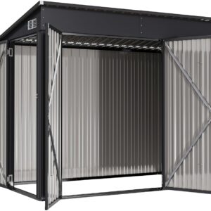 Aoxun 4' x 8' Shed Outdoor Storage Shed with Triple Lockable Door Metal Storage Cabinet with Slopping Roof for Tools Bicycles Storage for Garden, Patio, Courtyard