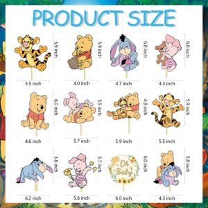 24 PCS Classic The Pooh Centerpieces Winnie Table Toppers On Sticks Cutouts for Winnie Baby Shower decorations Winnie Table Decorations Winnie Birthday Party Supplies