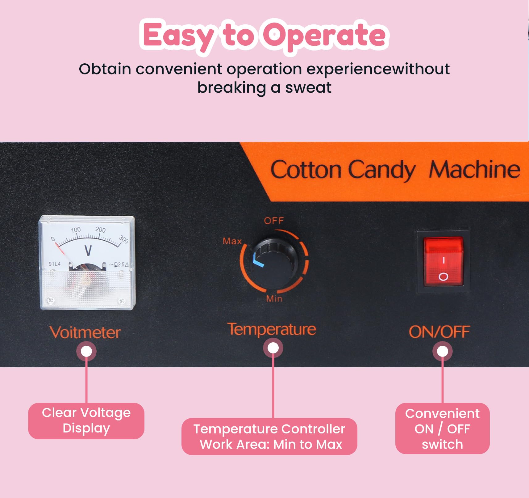 Cotton Candy Machine Commercial, 1000W Electric Cotton Candy Maker Machine, Candy Floss Machine with Stainless Steel Bowl and Sugar Scoop for Kids Birthday, Family Party Pink