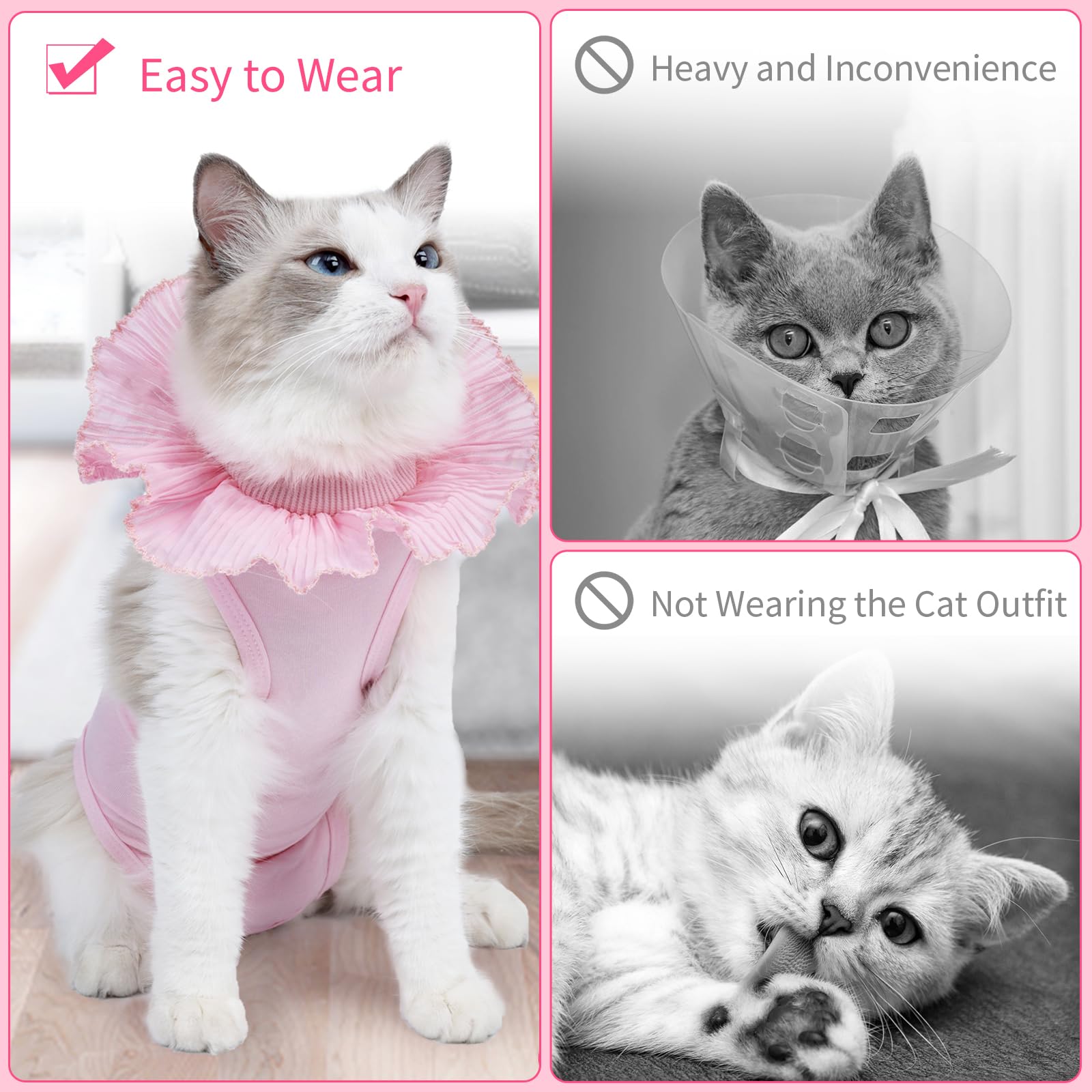 Cat Recovery Suit Cat Onesie for Cats After Surgery Female, Breathable Cat Surgery Recovery Suit for Abdominal Wounds Post-Surgery, Cat Surgical Spay Recovery Shirt for Cats Kitten Pink Small