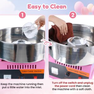 Cotton Candy Machine Commercial, 1000W Electric Cotton Candy Maker Machine, Candy Floss Machine with Stainless Steel Bowl and Sugar Scoop for Kids Birthday, Family Party Pink