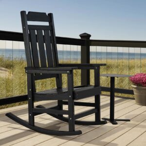 VEVOR Porch Rocker, HIPS Outdoor Rocking Chair, High Back Patio Rocking Chair with Smooth Armrests, Supports up to 400 lbs, for Garden, Balcony, Porch, Black